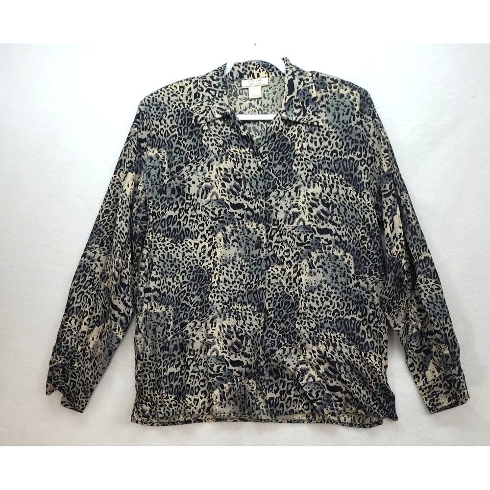 Vintage Fu Da Fine 100% Silk Blouse Top Leopard Print Sz Med‎